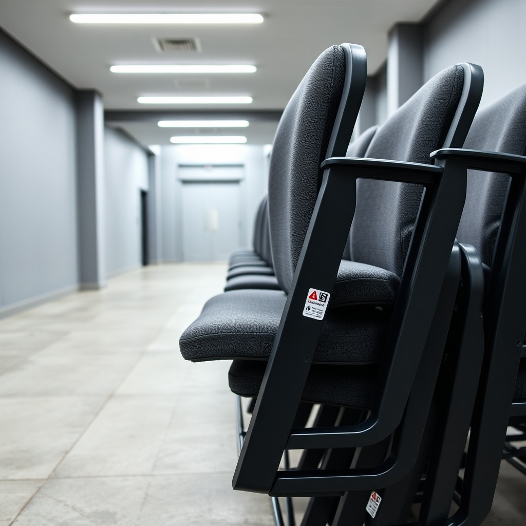Chaises de théâtre empilables et résistantes au feu, montrant la robustesse des matériaux et la conformité aux normes de sécurité pour bien choisir ses chaises de théâtre.
